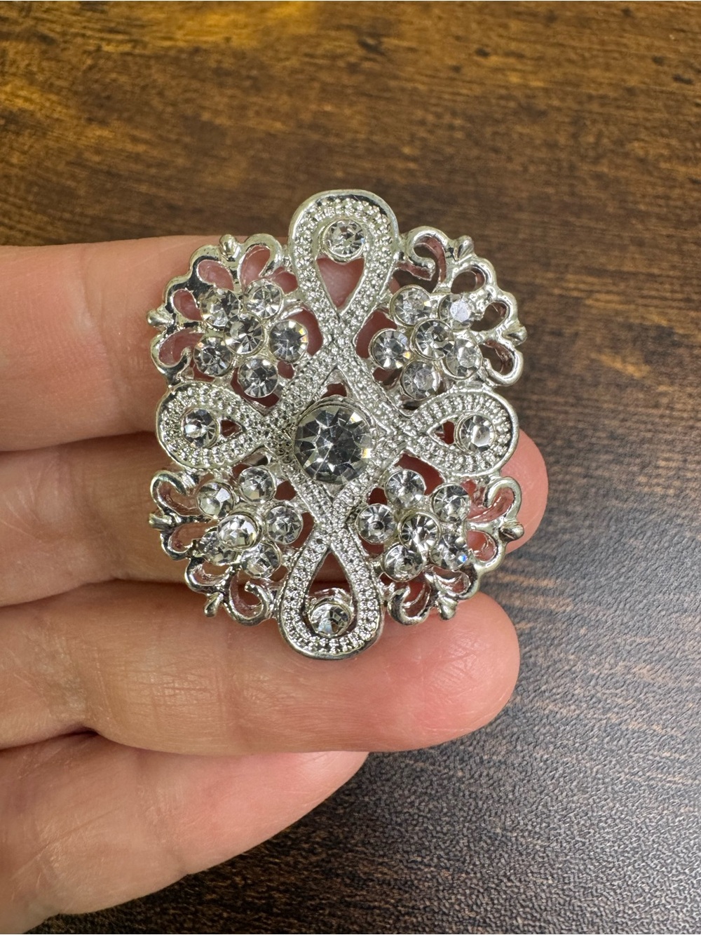 Crystal Filigree Silver-Tone Brooch - Elegant Womens Jewelry